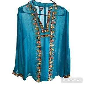 Silk Blouse Teal Size Large